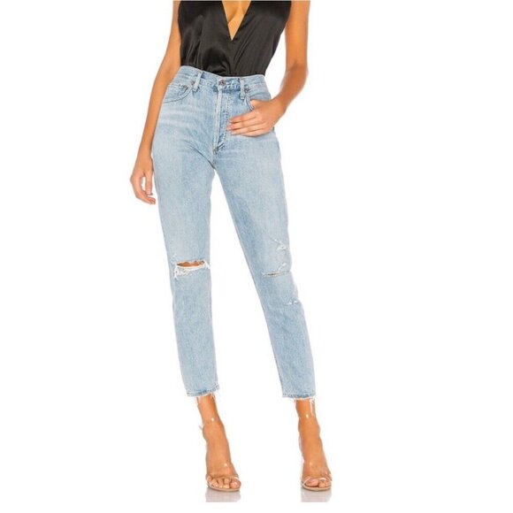 Agolde Jamie Classic High Rise  Distressed Button Fly Jeans Blue SZ 26 - Picture 1 of 16